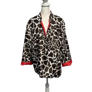Brown, Black and White Animal Print Jacket with Red Accents. Size 3 (XL). EUC